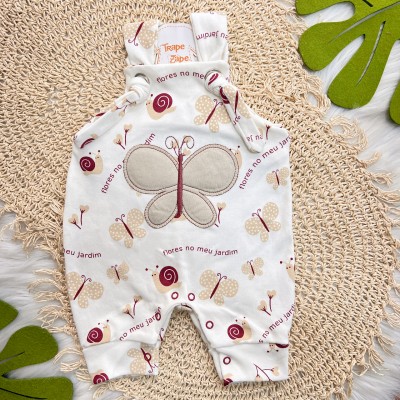  Jardineira Nózinho - Flores no Meu Jardim - Off White e Bordo